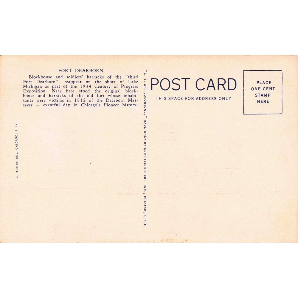 Fort Dearborn Chicago World's Fair Postcard Vintage Souvenir 1933 - Picture 2 of 2